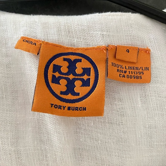 Tory Burch White Linen Ruffle Front V-Neck Top - Picture 2 of 4